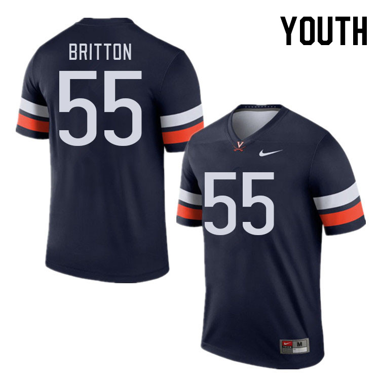Youth #55 Anthony Britton Virginia Cavaliers College Football Jerseys Stitched Sale-Navy - Click Image to Close
